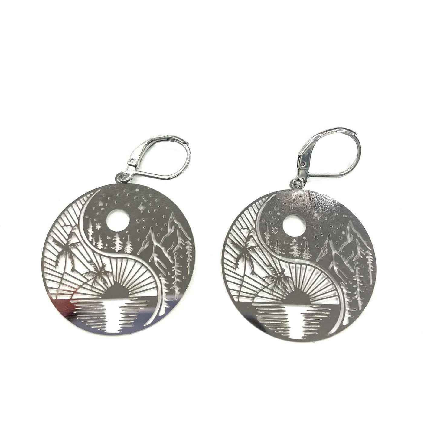 Boucles d'oreilles - Ying yang paysage - Rouge Inox