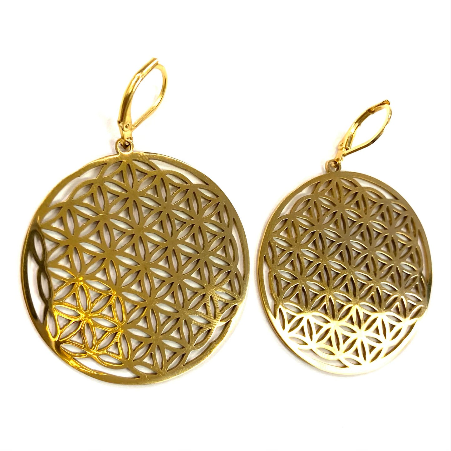 Boucles d'oreilles - Rond avec géométrie or - Rouge Inox