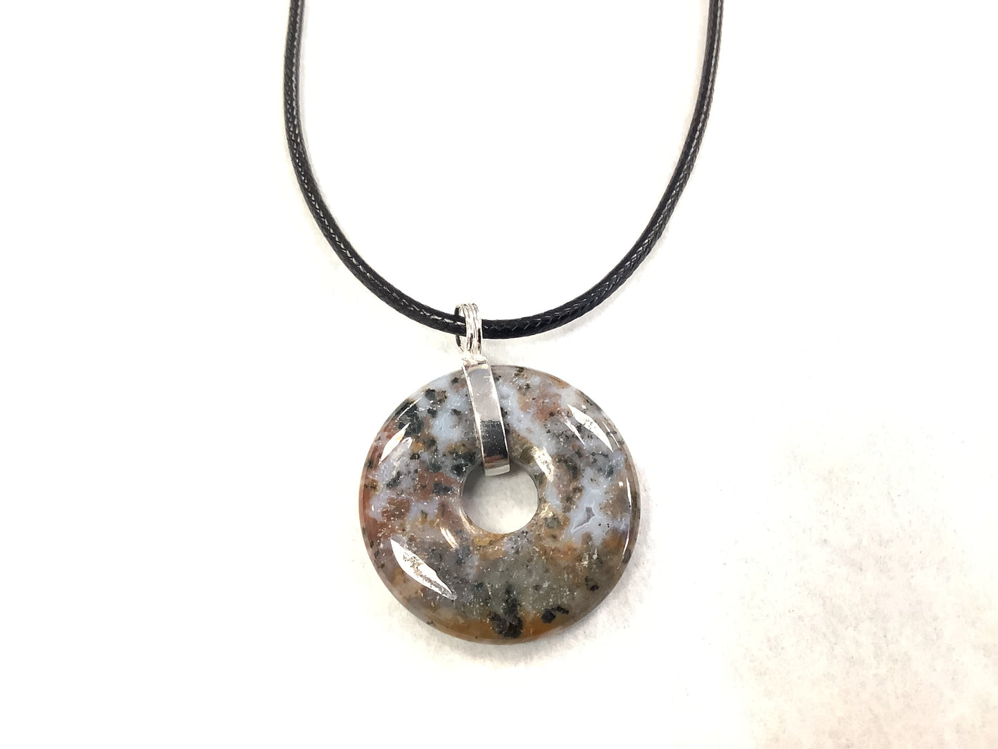 Collier en jaspe - Gris tacheté - Rouge Argent 925