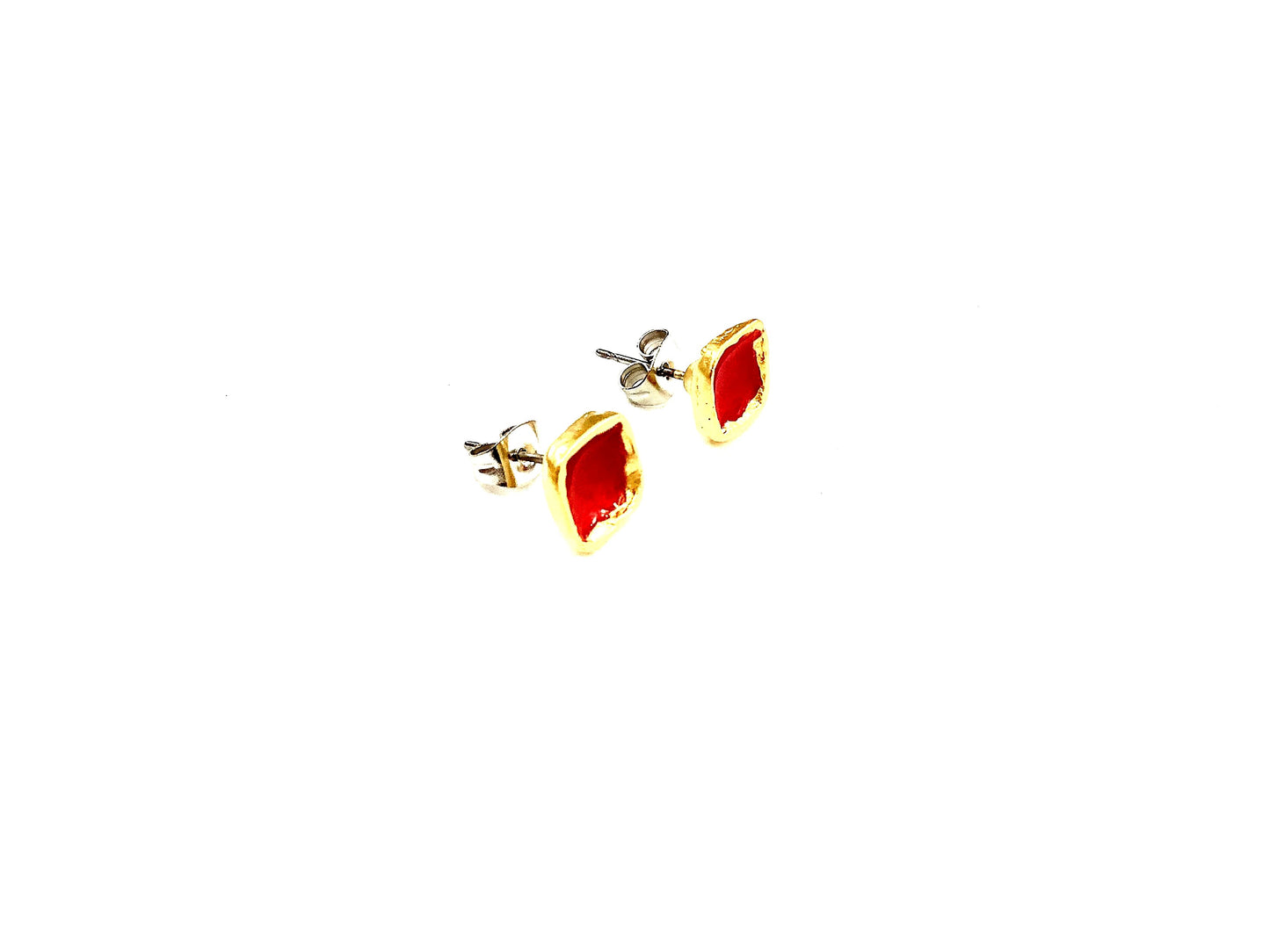 Rounded Square Earrings Matte Gold - Red Jewelry