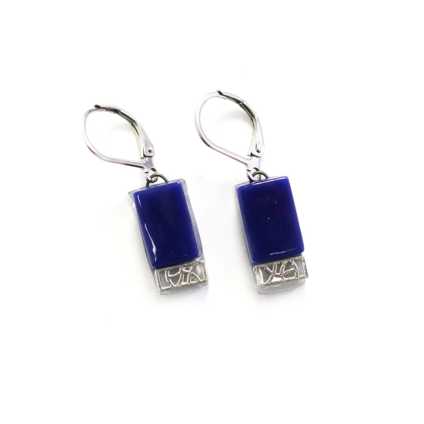 Boucles d’oreilles Mosaik sur verre - Bleu Opaque - Créart