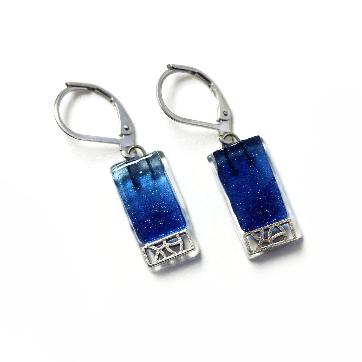 Boucles d’oreilles Mosaik sur verre - Bleu pailletté - Créart