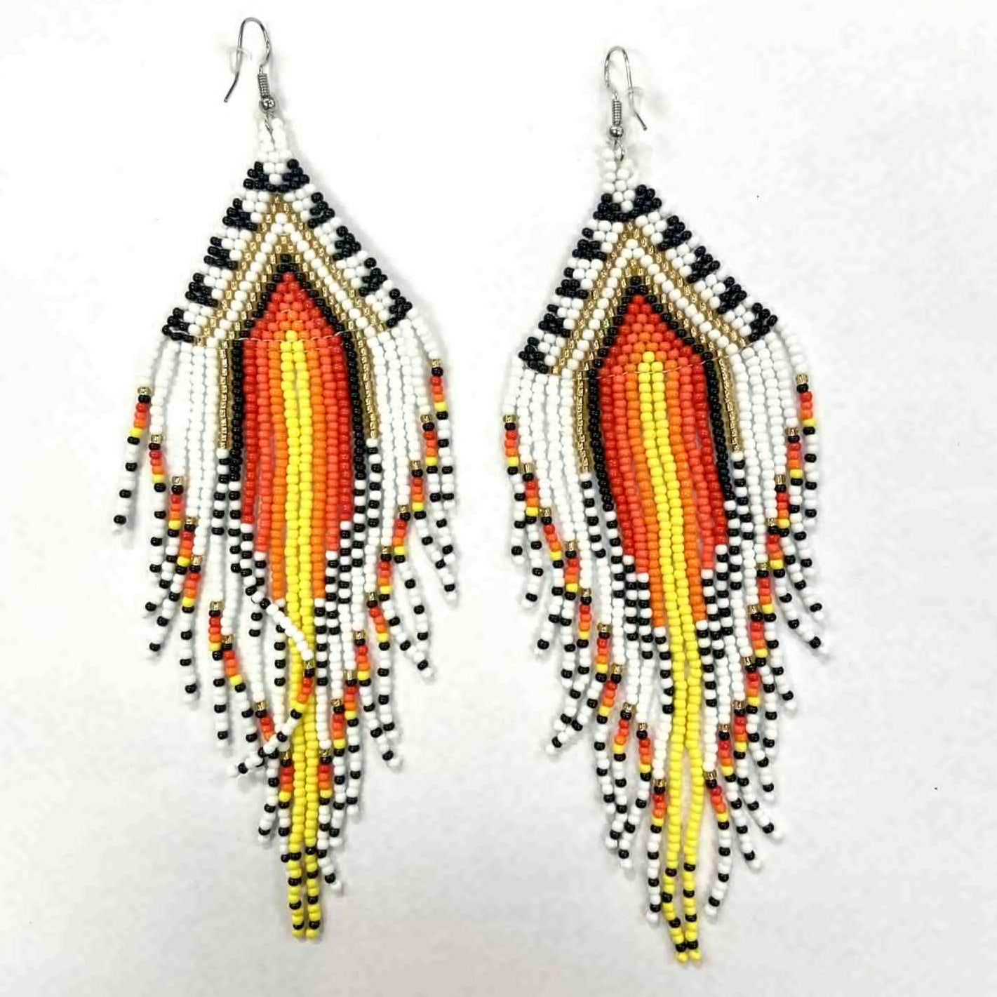 Boucles d'oreilles - Perlage - Triangles franges multi - 3 couleurs offertes - Rouge Inox