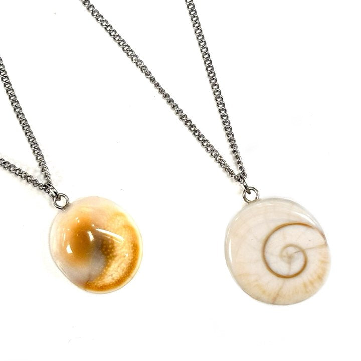 Collier coquillage- Oeil de Sainte-Lucie - Argent - Rouge Inox