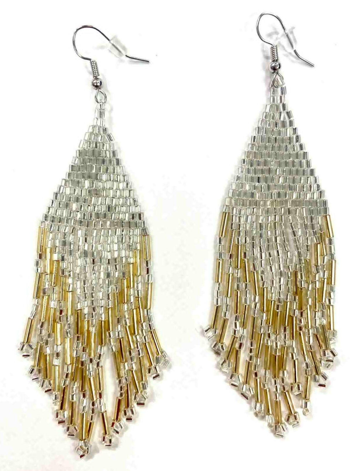 Boucles d'oreilles - Perlage - Métallique argent et doré - Rouge Inox