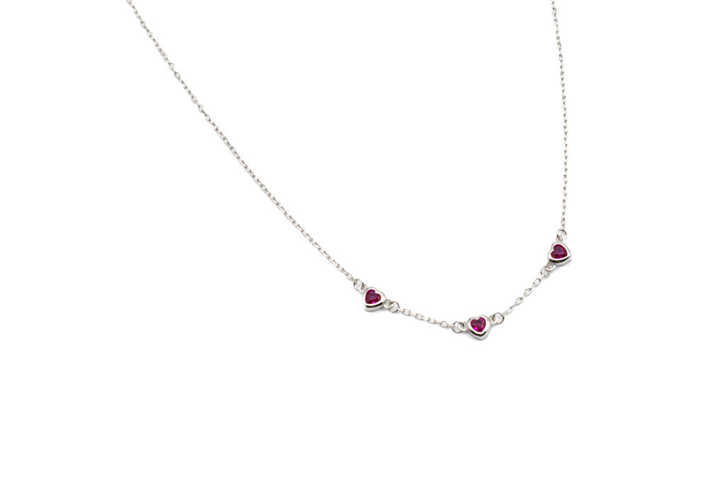 Collier 3 coeurs - Rouge -Rose foncé - Rouge Argent 9.25