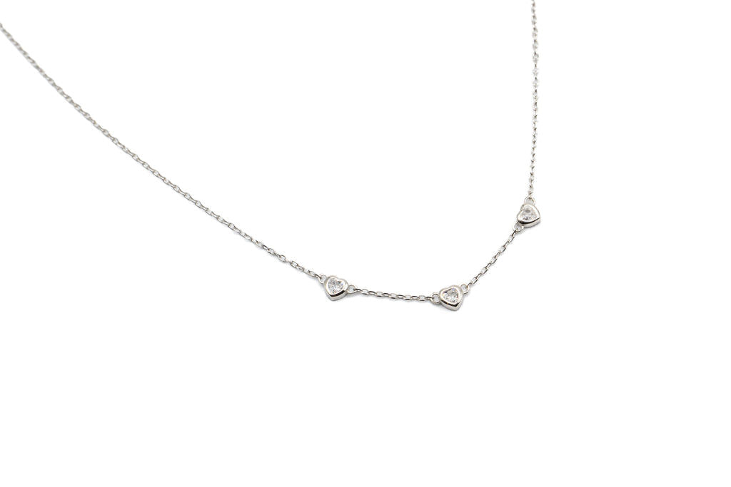 Collier 3 coeurs zircon transparent - Rouge Argent 9.25