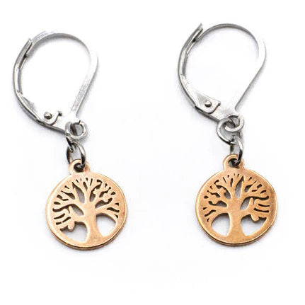Boucles d'oreilles Arbre de vie 15 mm - Rose gold - 2 variantes attache - Rouge Inox