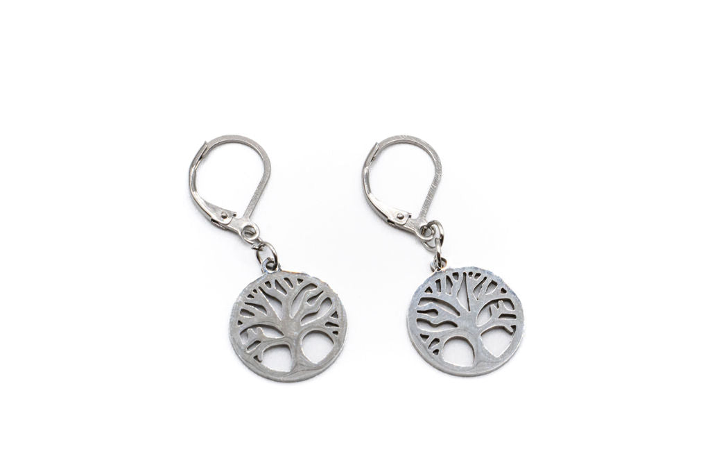 Boucles d'oreilles tombantes Arbre de vie - Argent - Rouge Inox