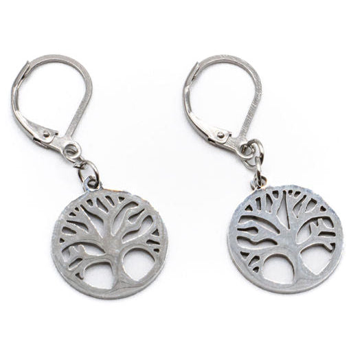 Boucles d'oreilles tombantes Arbre de vie 15 mm - Argent - Rouge Inox