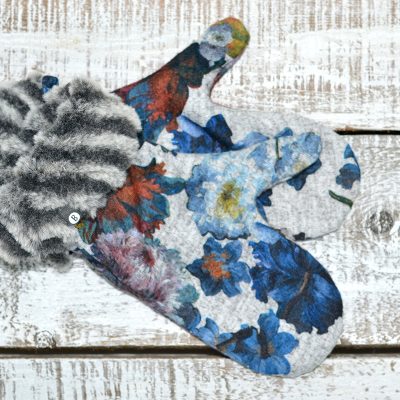 Mitaines Baluchon fleuri gris pâle