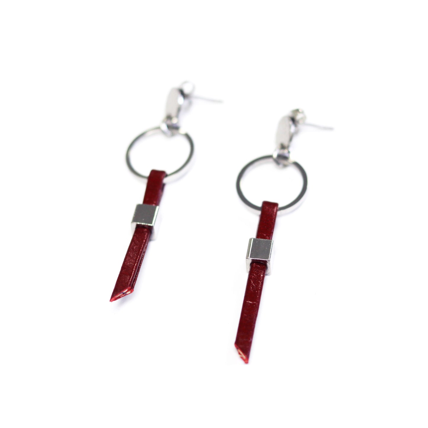 Lara leather earrings - Red - Créart