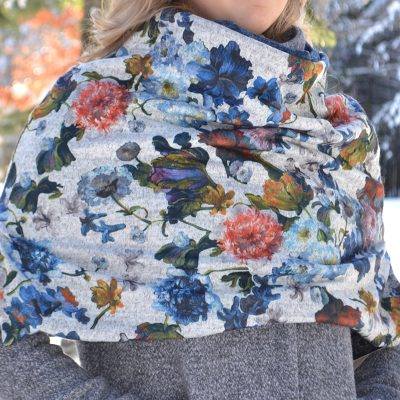 Foulard col Baluchon gris fleuri