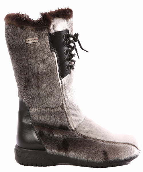 Botte Urbaine Kaminak Fourrure Loup Marin et Castor Naturel, Cuir Noir