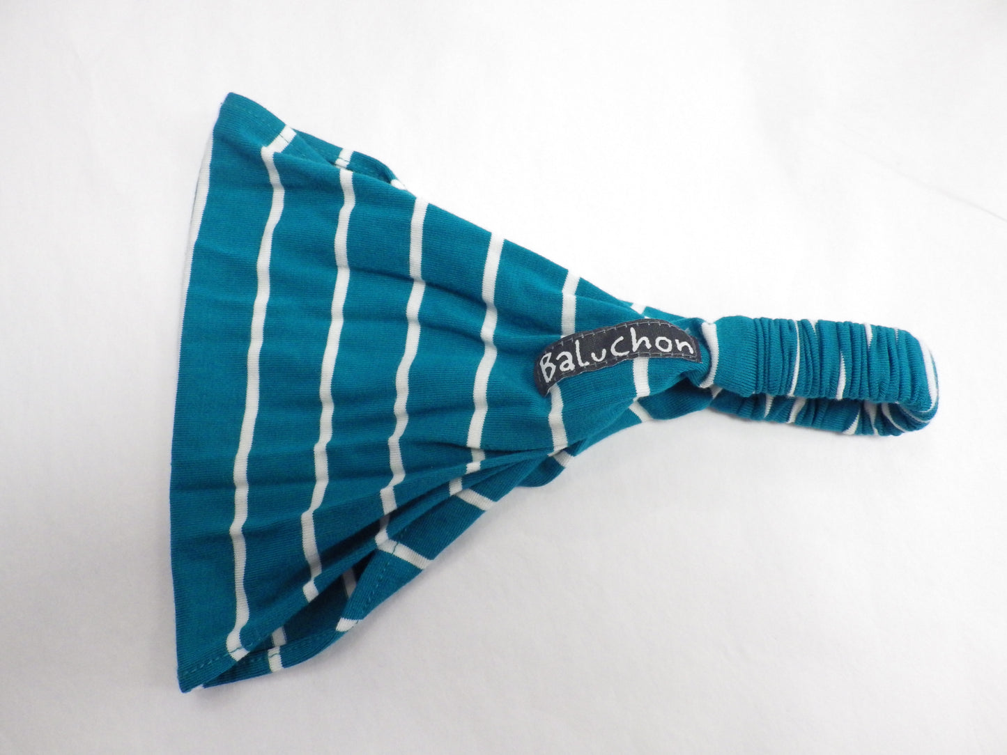 Turquoise striped white baluchon headband