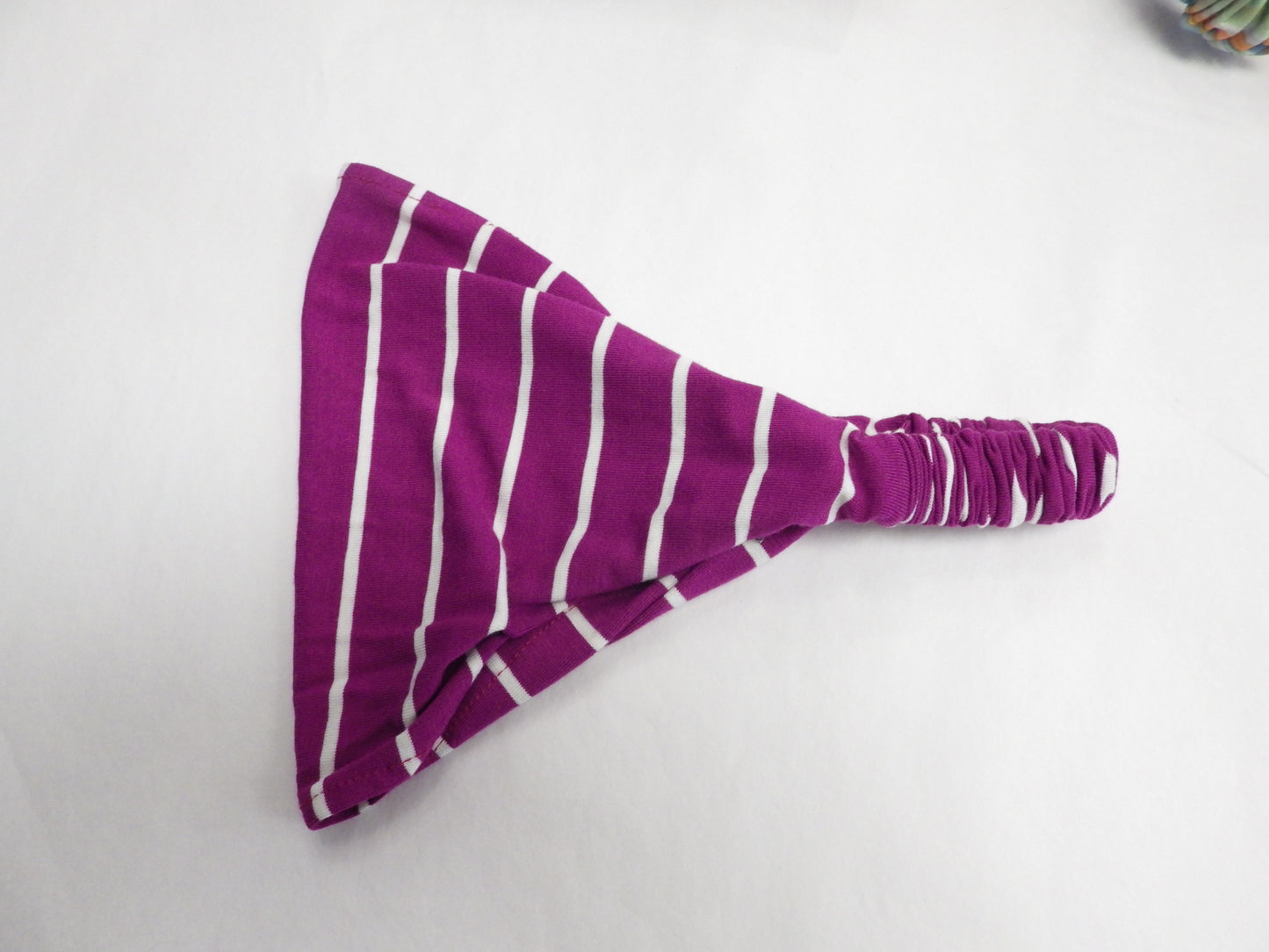 Purple striped white baluchon headband