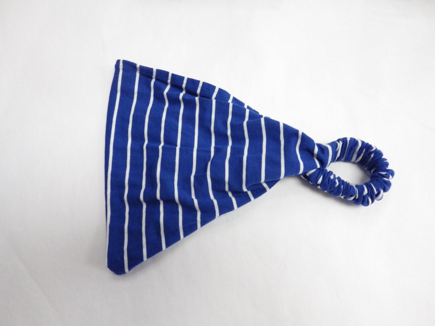 Blue striped white baluchon headband