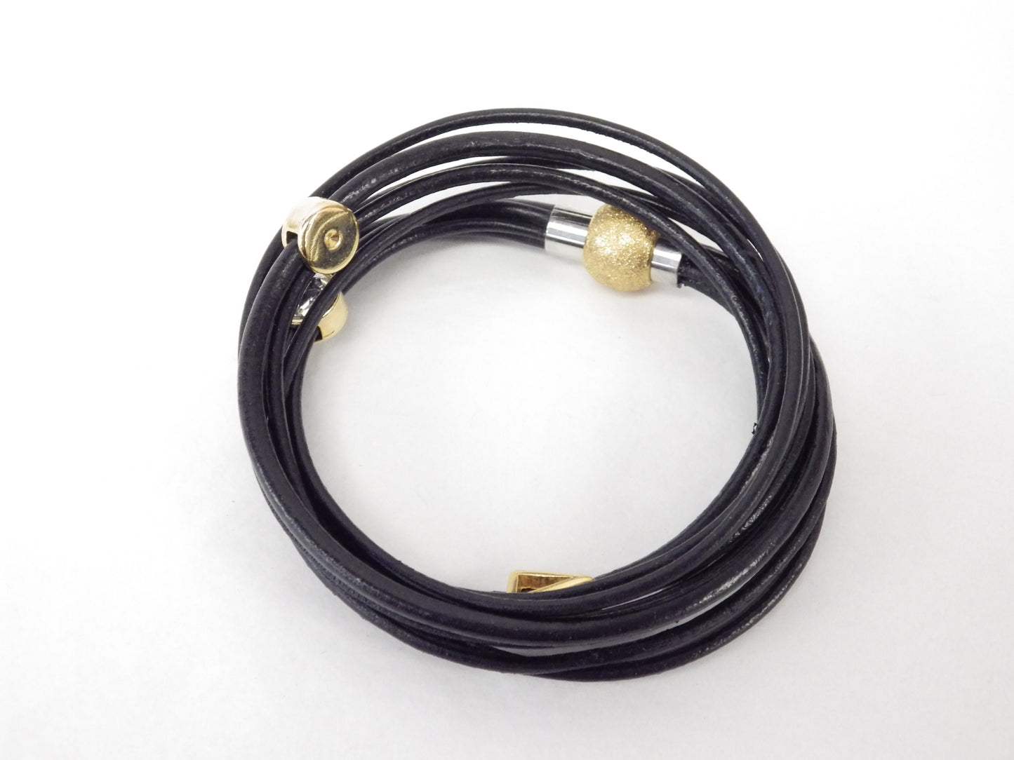 Collier/Bracelet noir avec attache pailleté or, cristal sur socle doré - MJ Bijoux