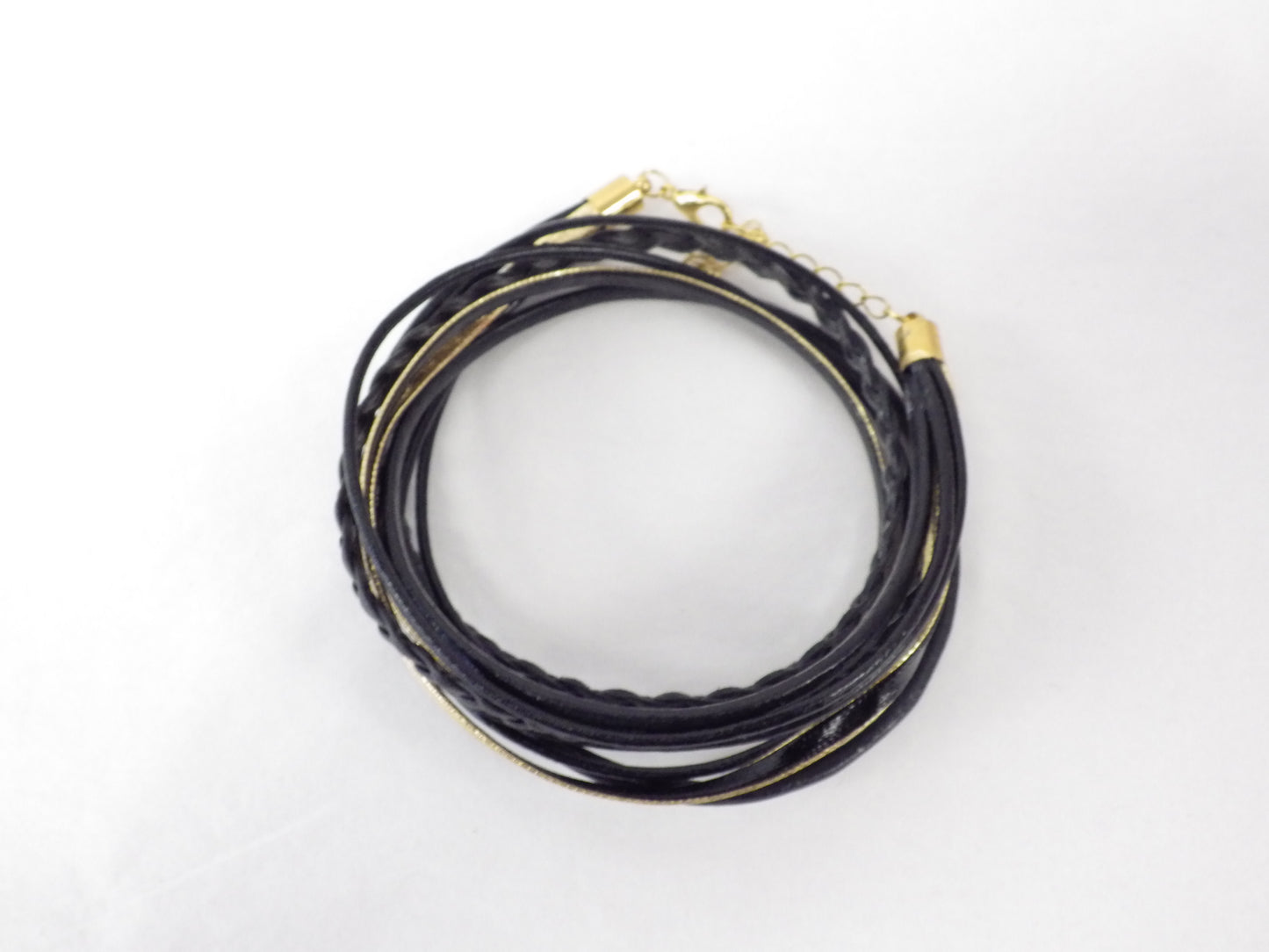 Collier/Bracelet noir et cordon doré plat - MJ Bijoux