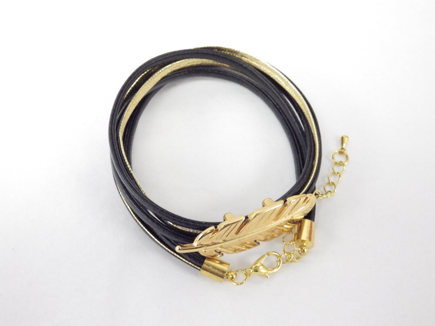 Black and gold feather necklace/bracelet - MJ Bijoux