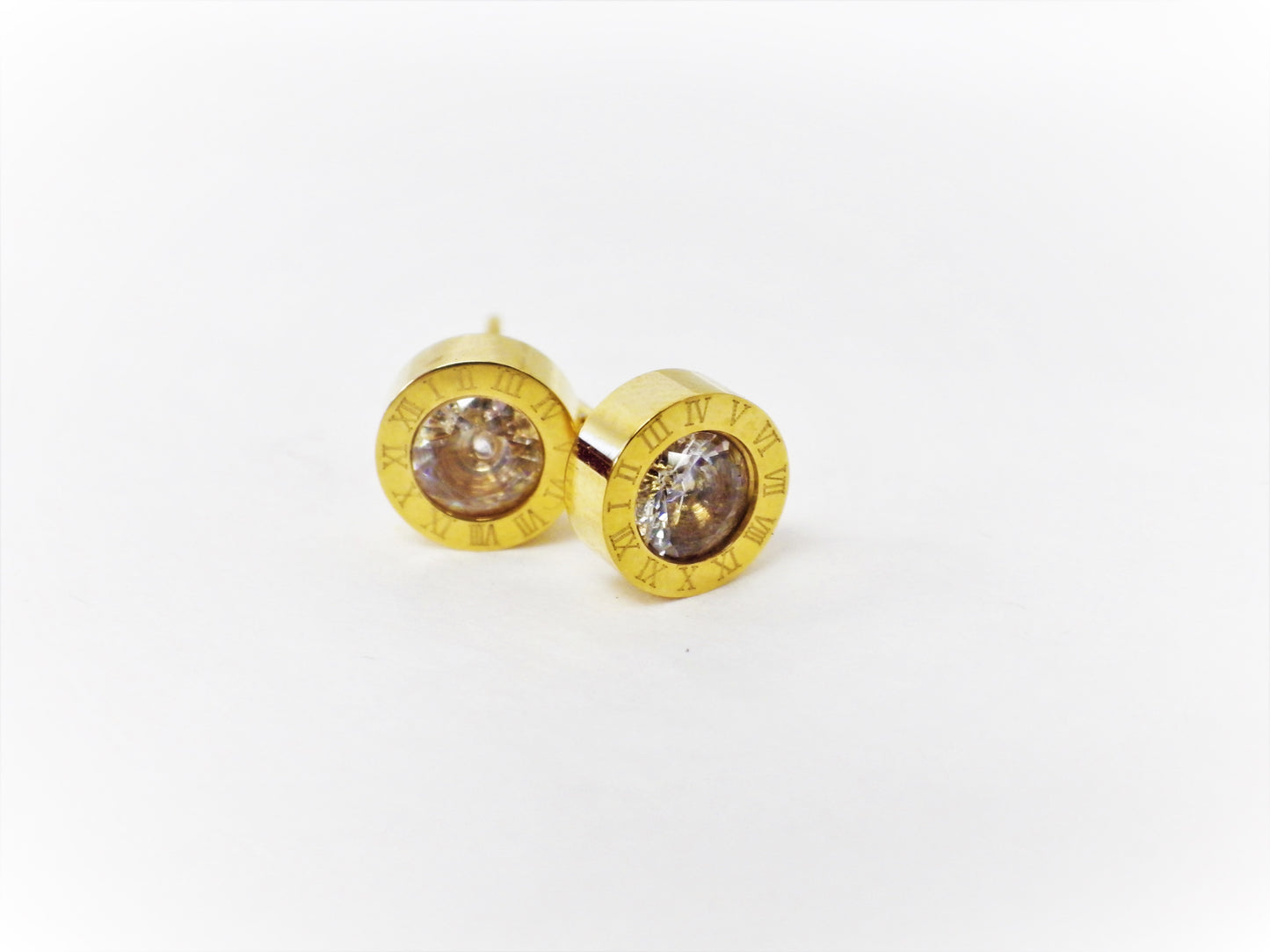 BO small round gold crystal Roman numerals - Red Stainless Steel