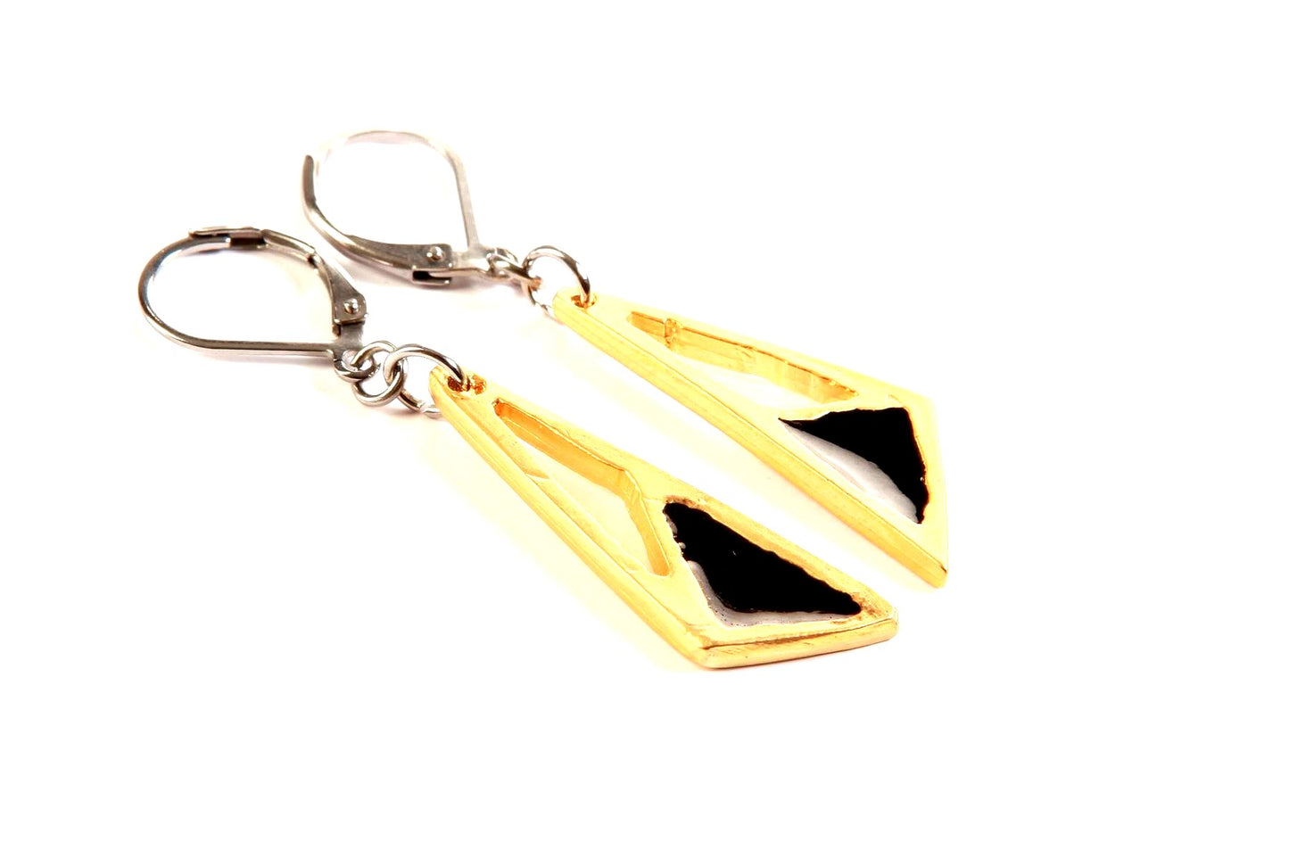 Suspendues à l'oreille Triangle Double Or Mat - Rouge Bijoux