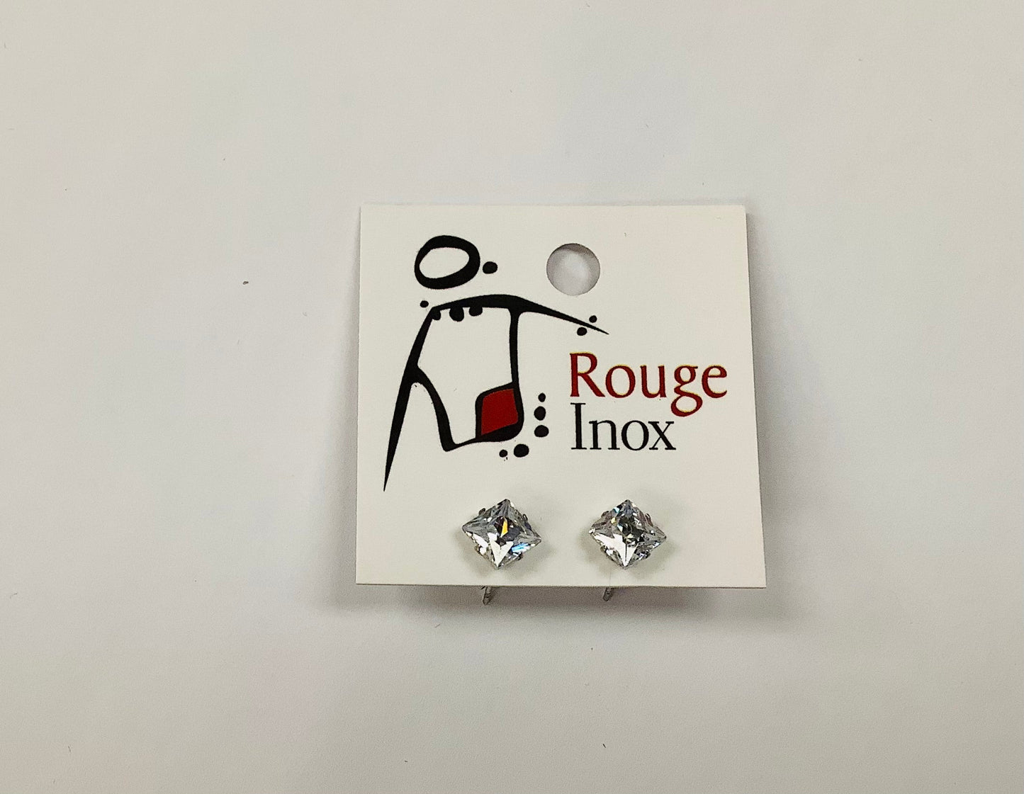 BO medium square white zircon - Red Inox