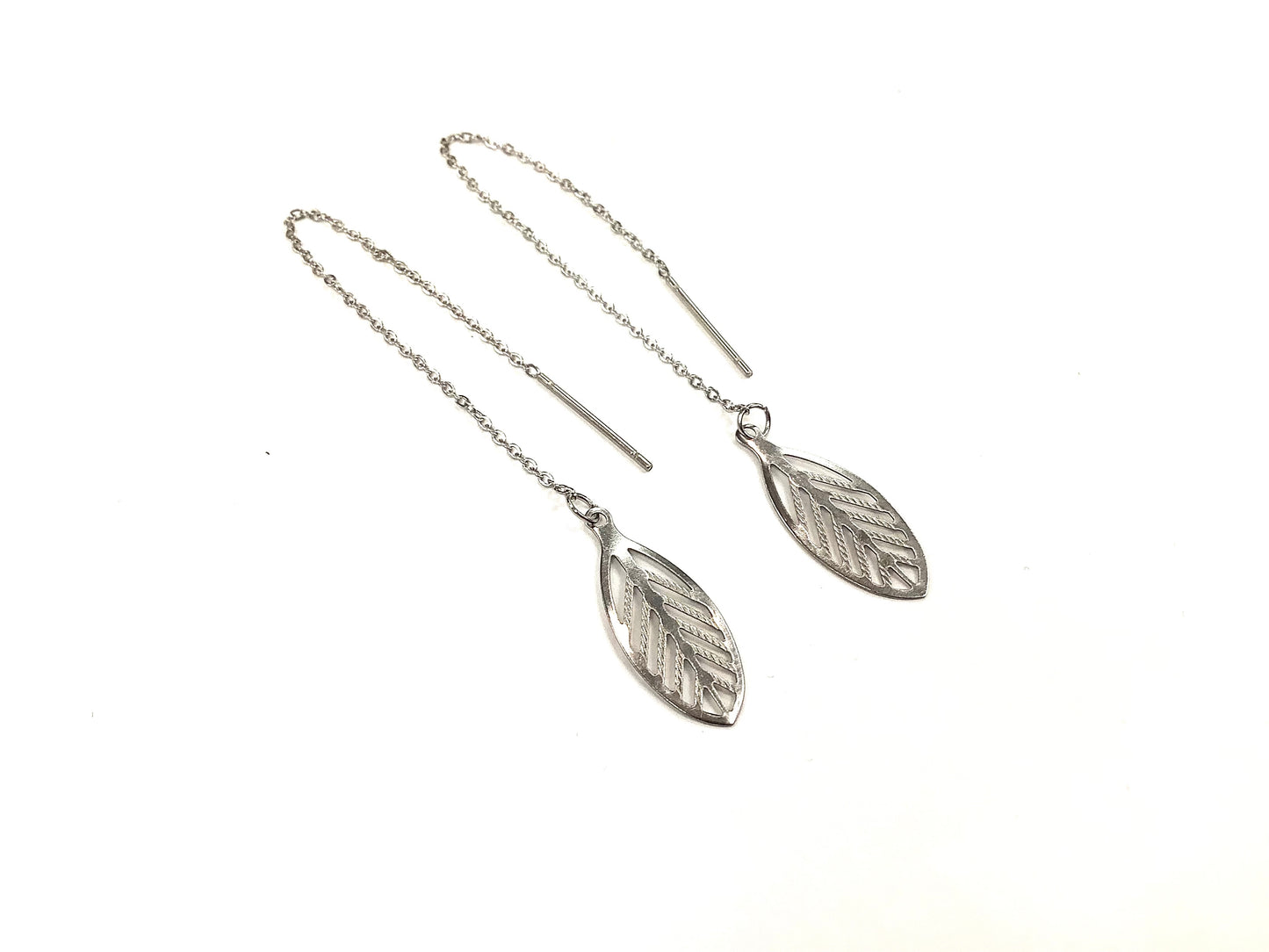 Leaf Drop Earrings - Red Stainless Steel