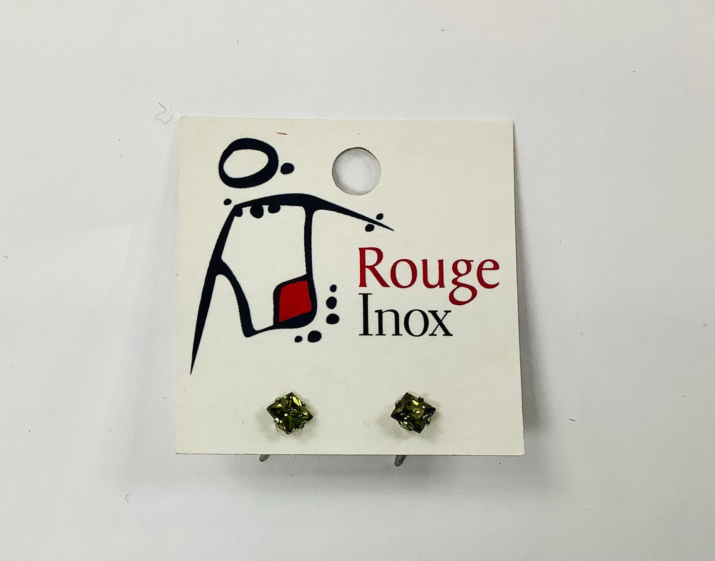 BO zircon petit carré vert 3mm- Rouge Inox