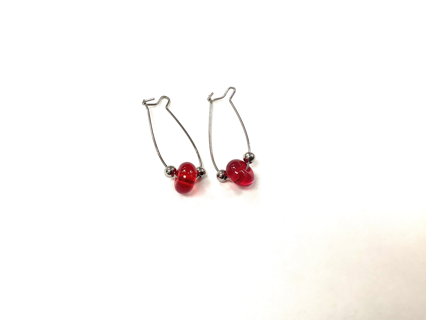 Boucles d'oreilles longues rondes - Rouge - Créart