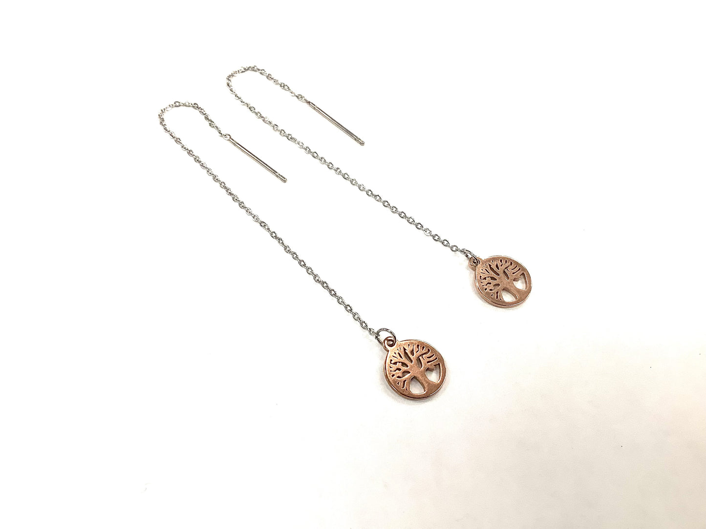 Tree of Life Dangle Earrings - Rose Gold - Red Stainless Steel