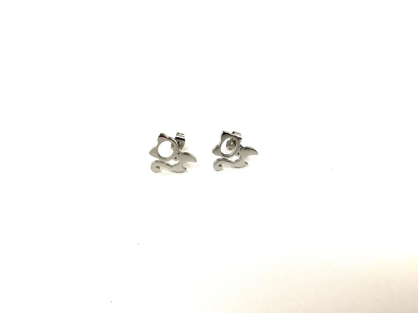 Silver cat earrings - Red Stainless Steel