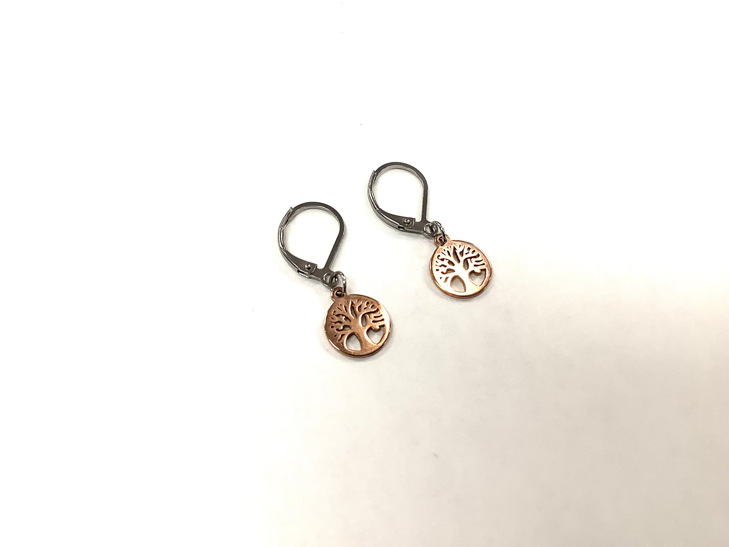 Small Tree of Life Drop Earrings - Rose Gold - Red Stainless Steel