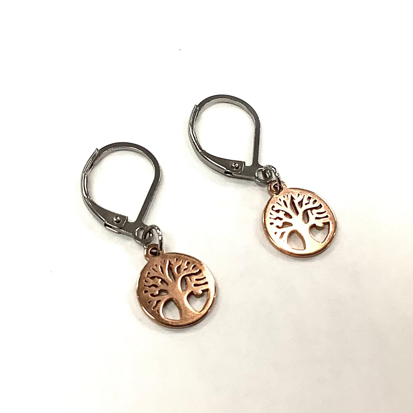 Small Tree of Life Drop Earrings - Rose Gold - Red Stainless Steel
