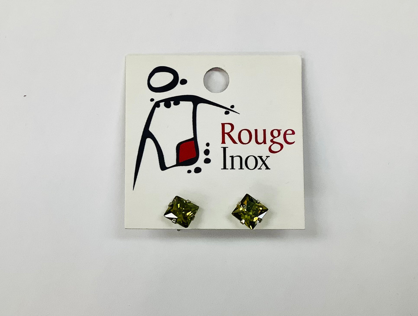 BO zircon carré vert 6mm - Rouge Inox