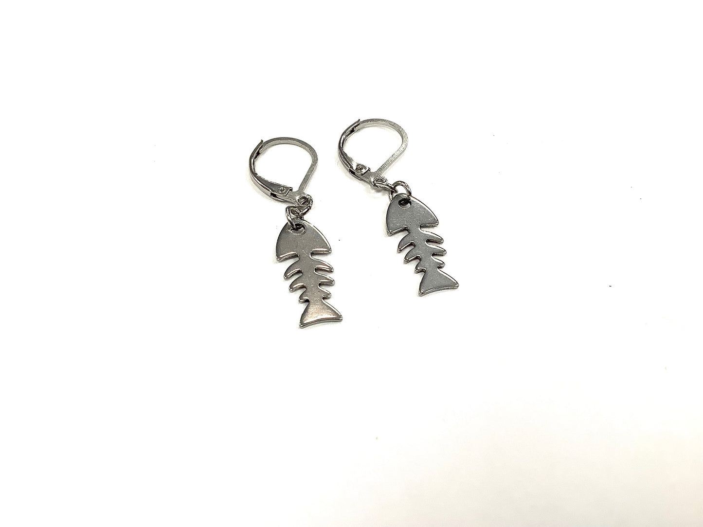Fishbone Dangle Earrings - Red Stainless Steel
