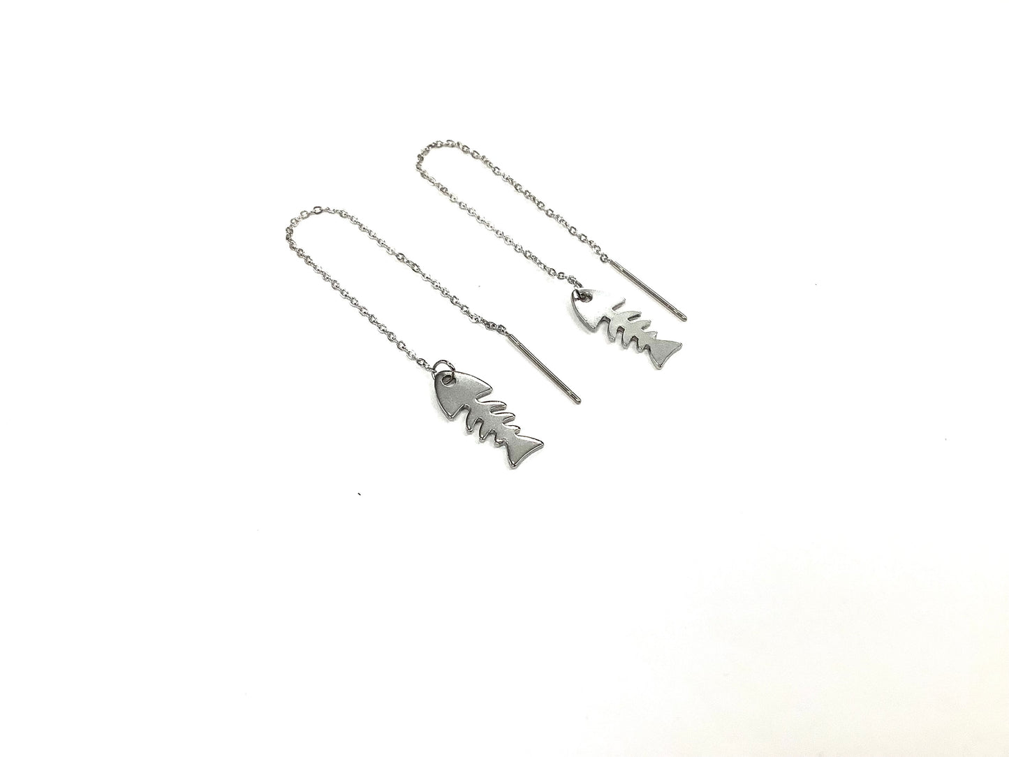 Boucles d'oreilles tombantes Arêtes poisson - Rouge Inox