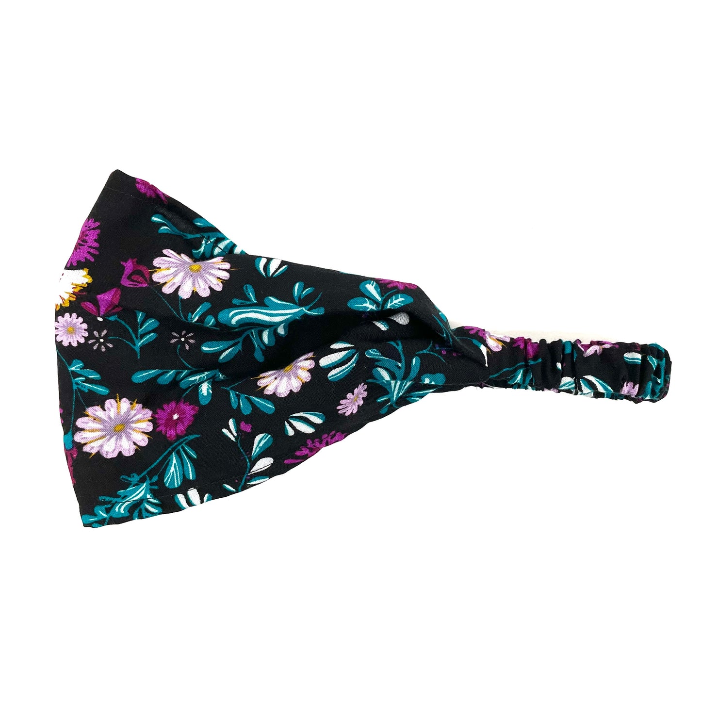 Black Headband with Aqua and Mauve Flowers - Red Sofa