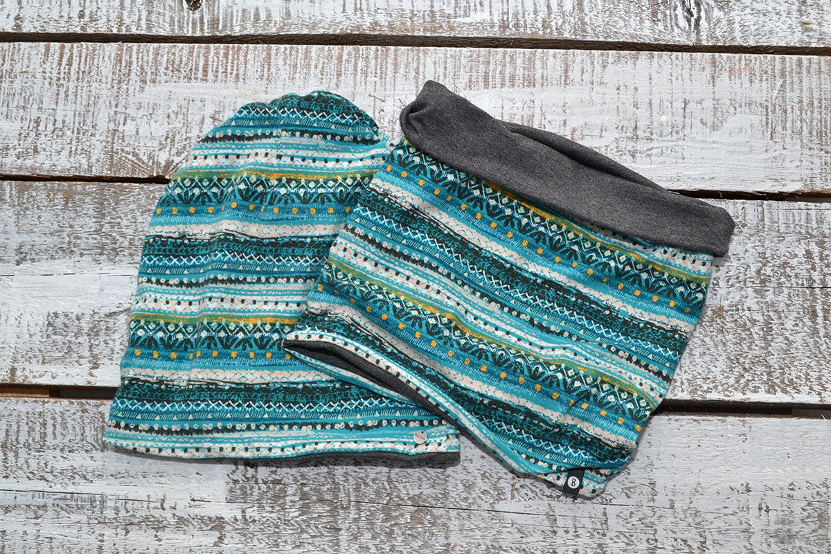 Tuque réversible Baluchon motifs bleu