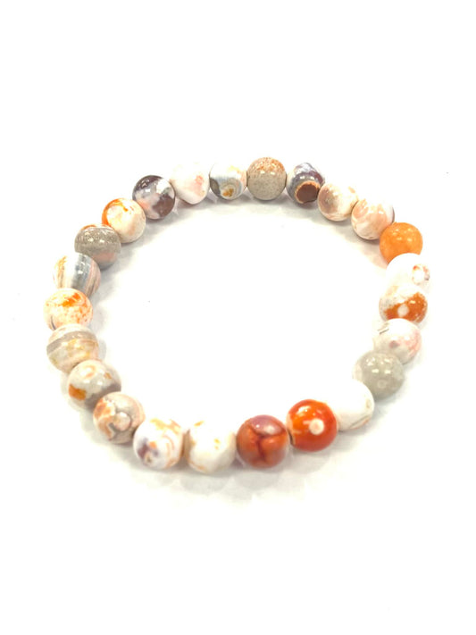 Bracelet - Agate de feu craquelée orange & blanc - pierre fine naturelle - Rouge Bijoux