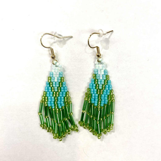 Boucles d'oreilles - Perlage - Petite- Franges dégradées - 3 couleurs offertes - Rouge Inox