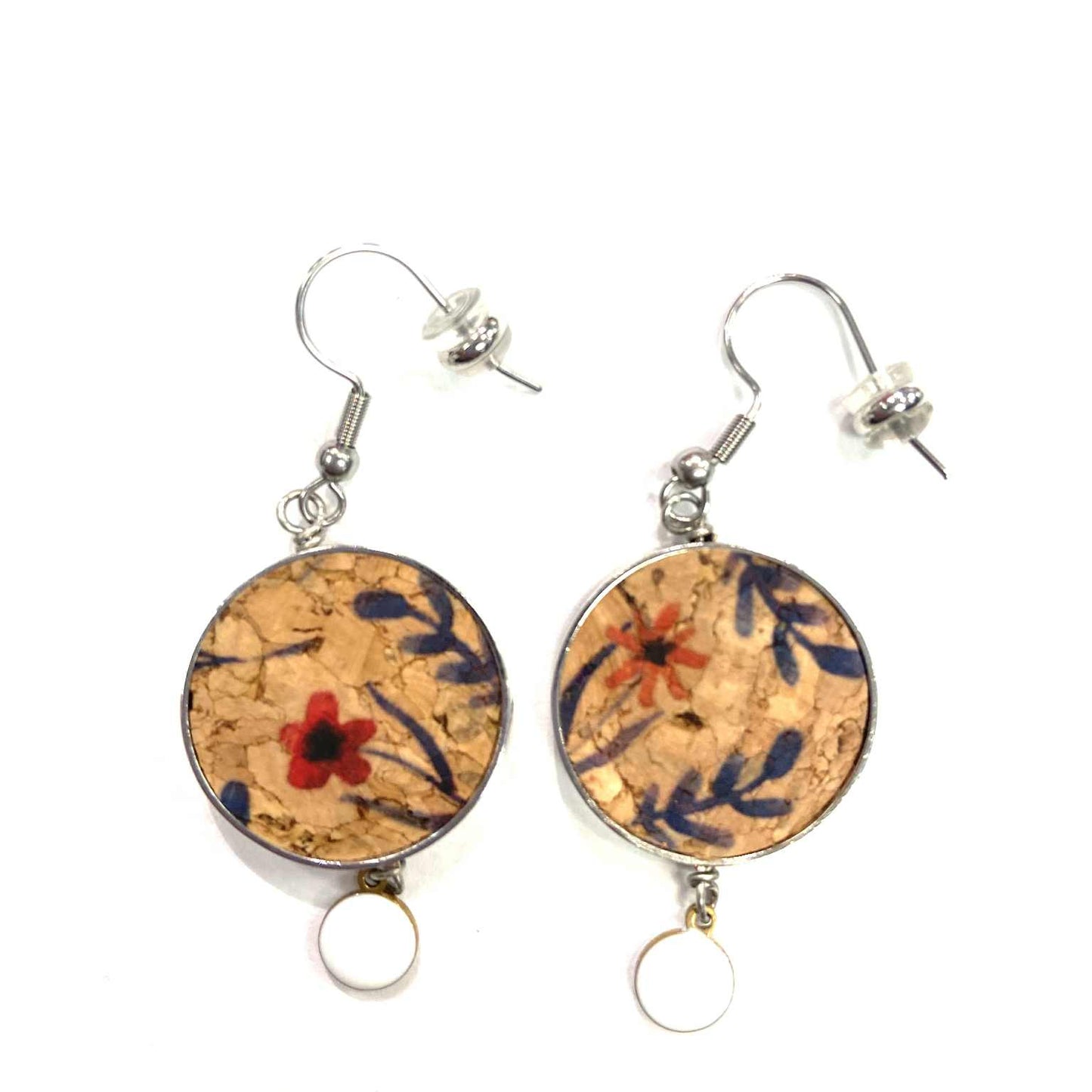 Boucles d'oreilles - Cercle - Liège fleurs rouges - Création Fish