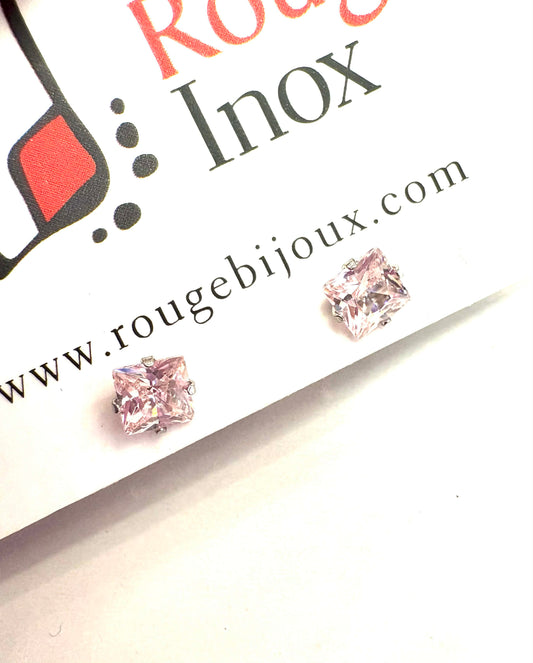 BO pink square zircon 3mm - Red Stainless steel