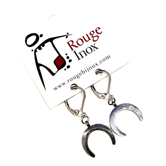 Earrings - Half Moon - Silver - Red Stainless Steel
