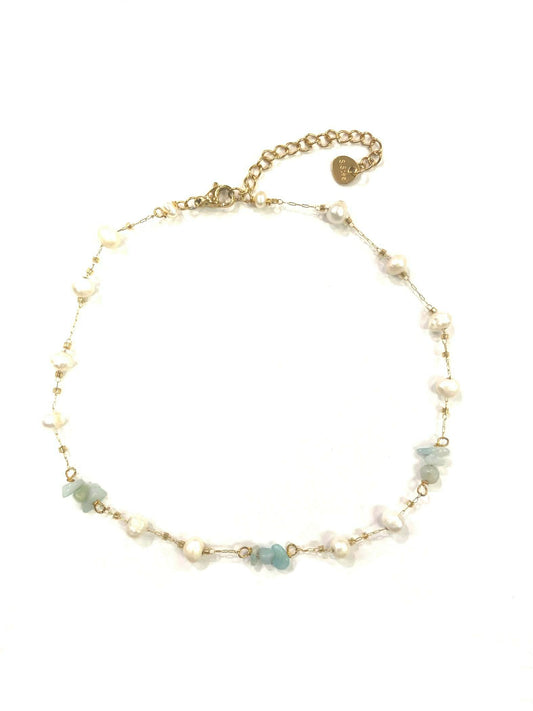 Chevillette Simple - Pierre - Blanc et Turquoise - Création Fish