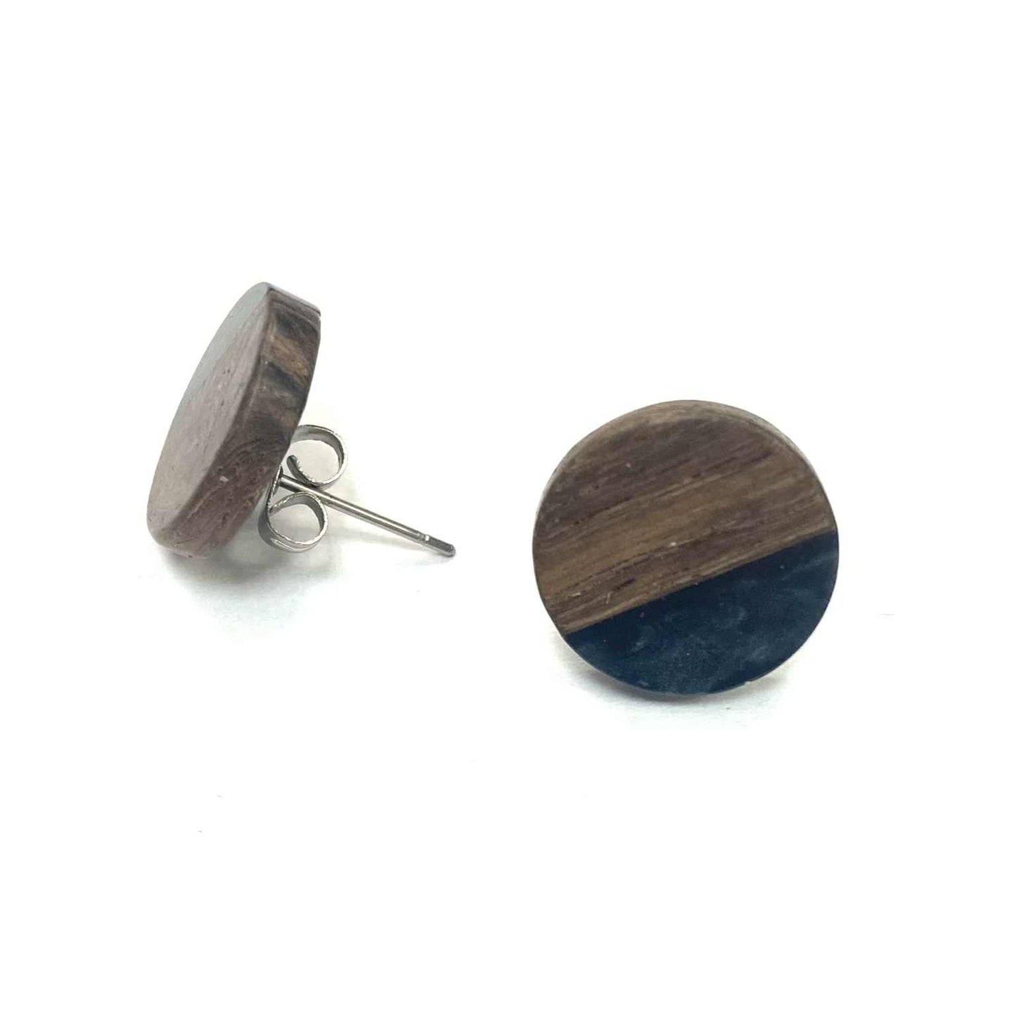 Boucles d'oreilles - Cercle de bois demi-noir - Rouge Inox