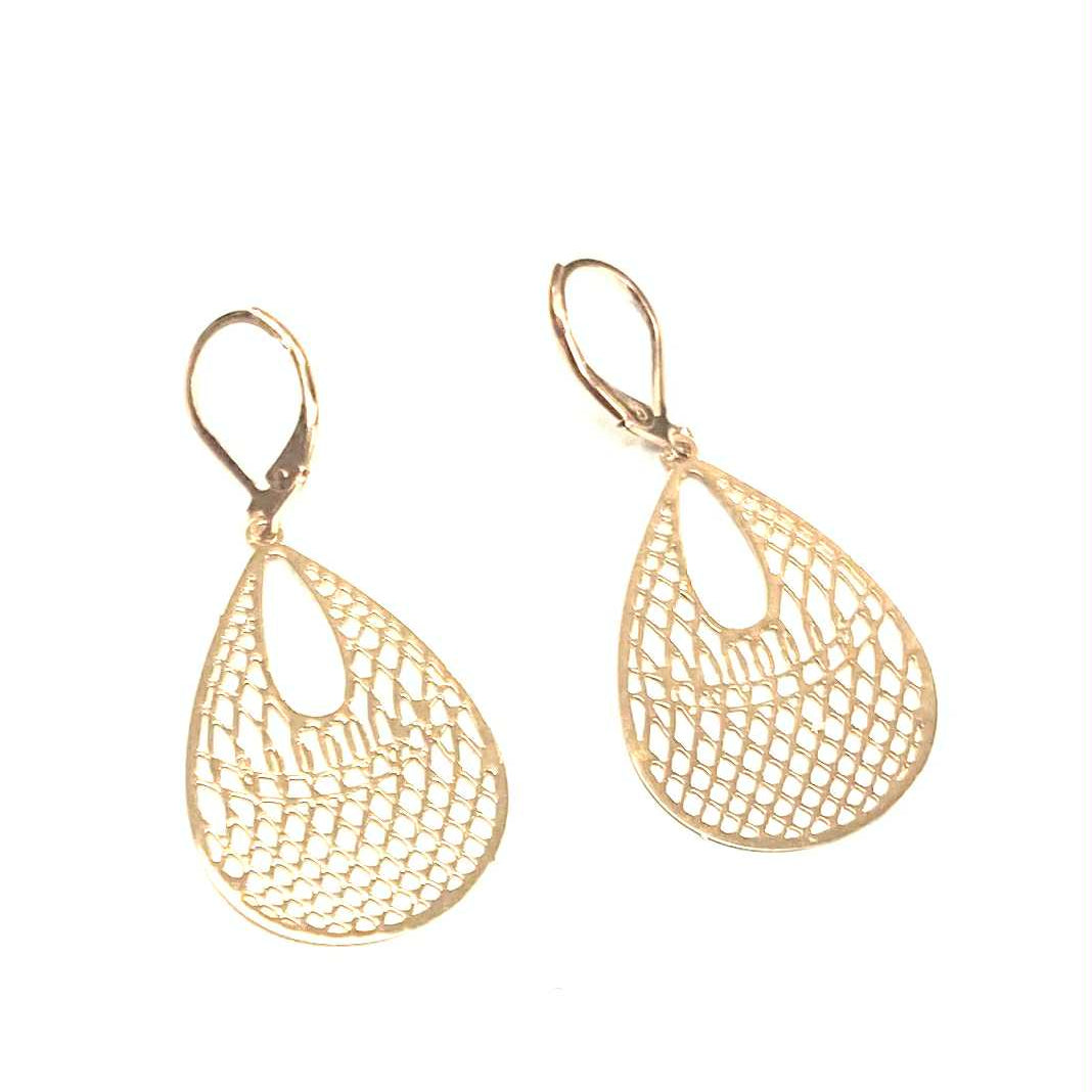 Boucles d'oreilles - Goutte tissage - Rouge Inox - Argent et or rose