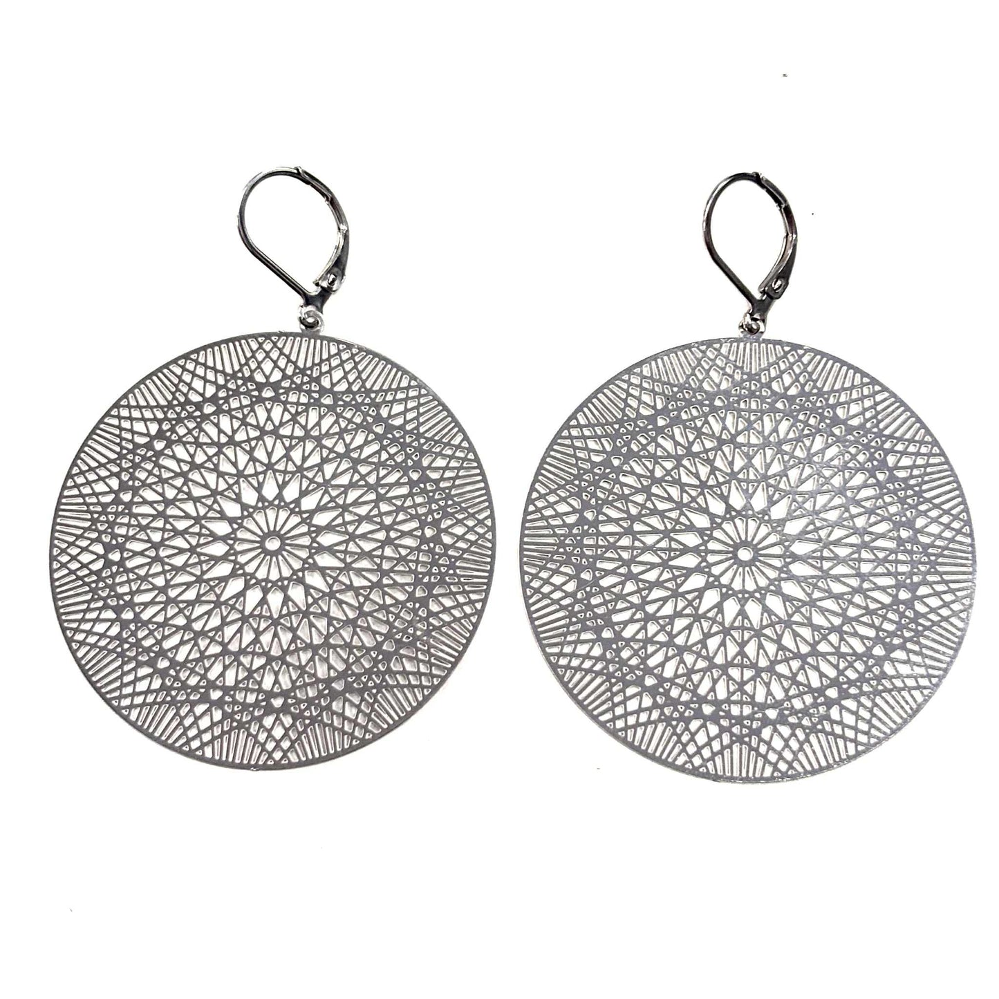 Boucles d'oreilles - Mandala argent - Rouge Inox