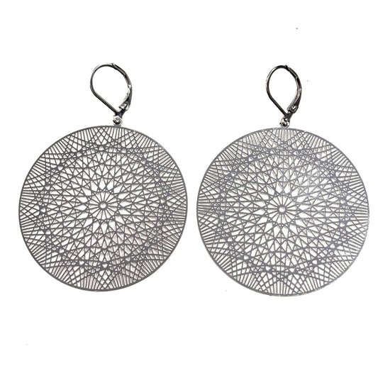 Boucles d'oreilles - Mandala argent - Rouge Inox