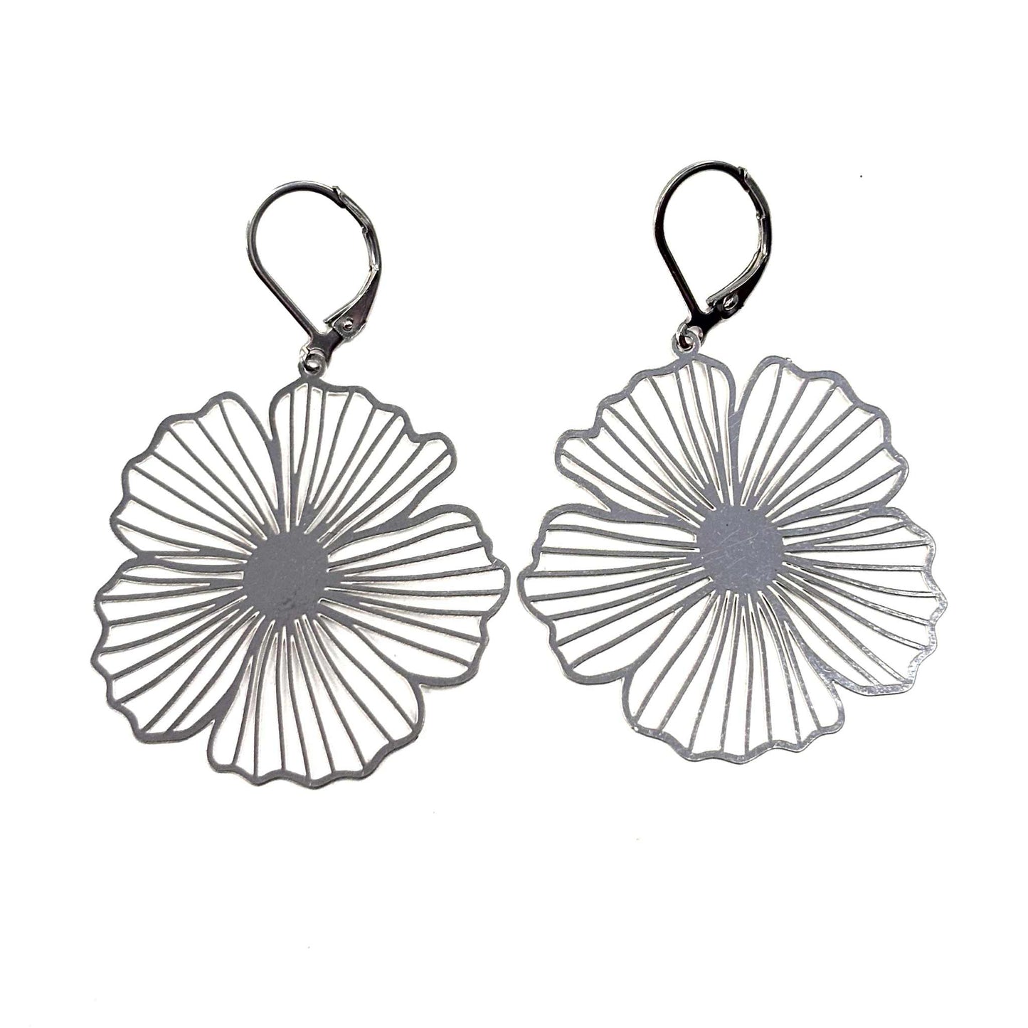 Boucles d'oreilles - Fleur argent - Rouge Inox